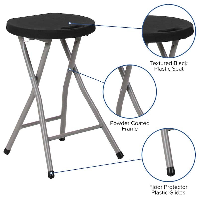 2 Pack Foldable Stool with Plastic Seat and Titanium Gray Frame - Portable Stool