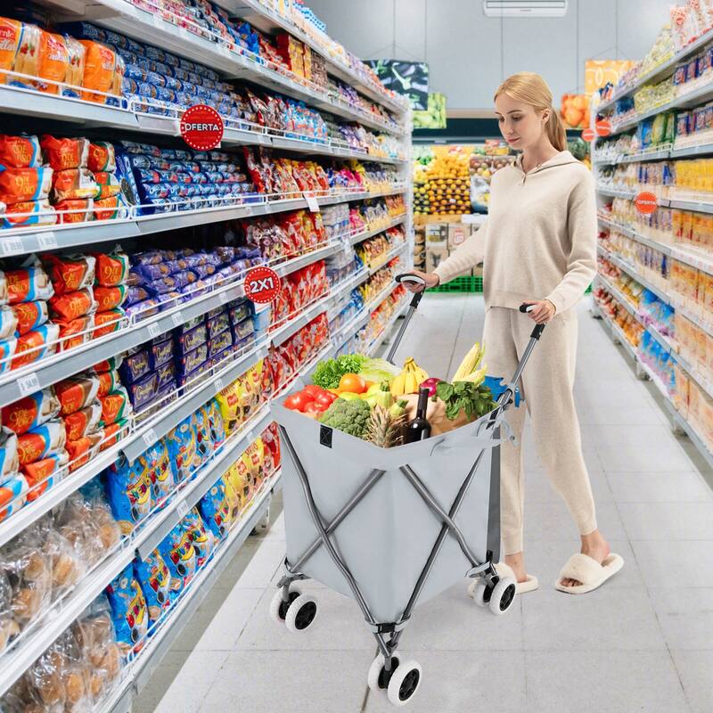 Costway Folding Shopping Cart Utility w/ Water-Resistant Removable