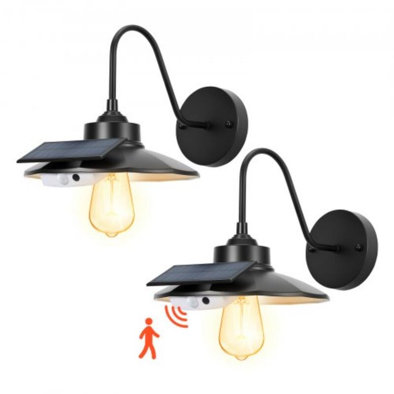 Outdoor Solar Barn Light Black Cast Iron Gooseneck Wall Lamp with Smart Sensor and Waterproof - 2-Pack