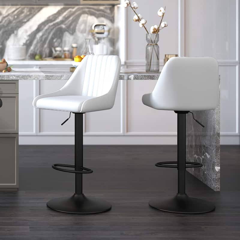 Modern Faux Leather and Metal Adjustable Air-Lift Stool with Swivel, Set of 4 - White and Black