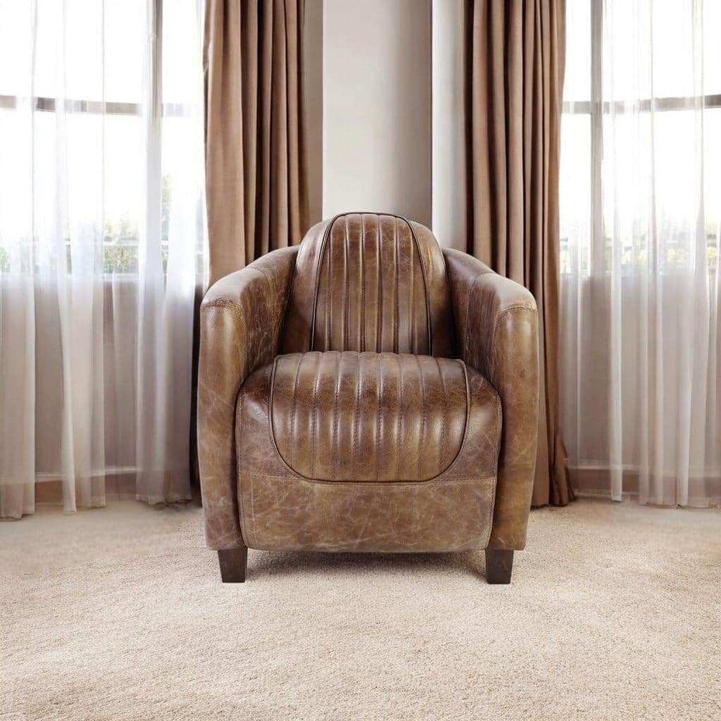 Acme Furniture Brancaster Top Grain Leather Retro Brown Arm Chair