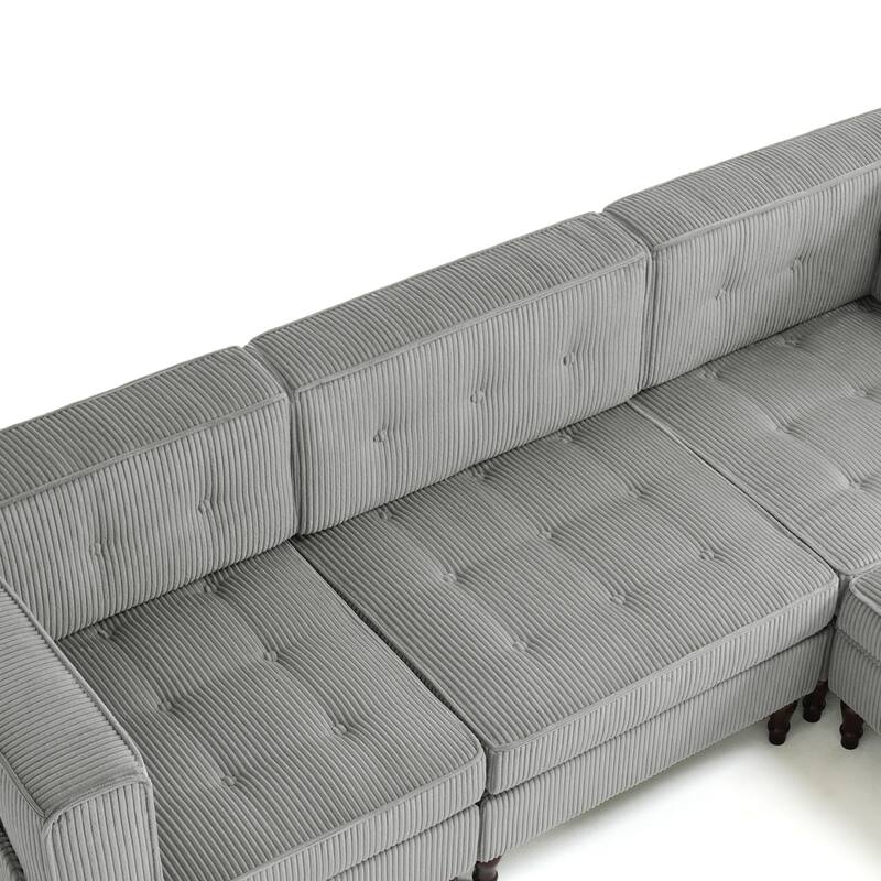 UIXE 4 - Piece Corduroy Sectional Sofa with Flip-Top Storage Ottoman Coffee Table