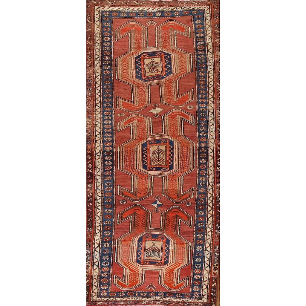 Vegetable Dye Orange Ardebil Persian Runner Rug Handmade Wool Carpet - 4'2"x 10'8"