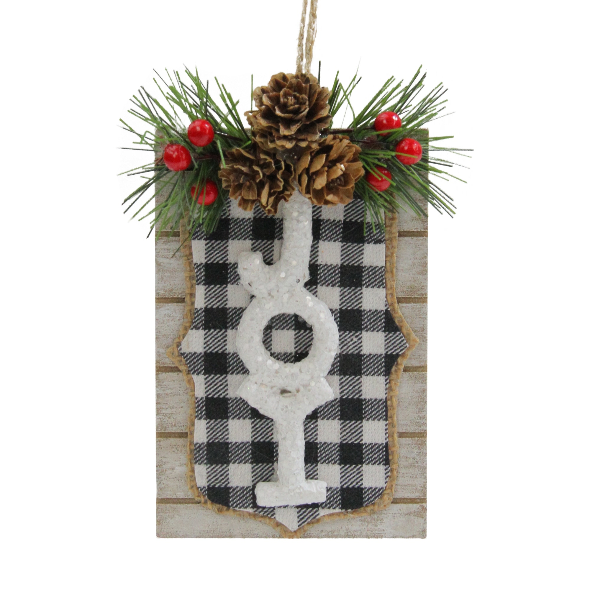 Shop 6 25 White And Black Plaid Wooden Joy Door Sign Christmas