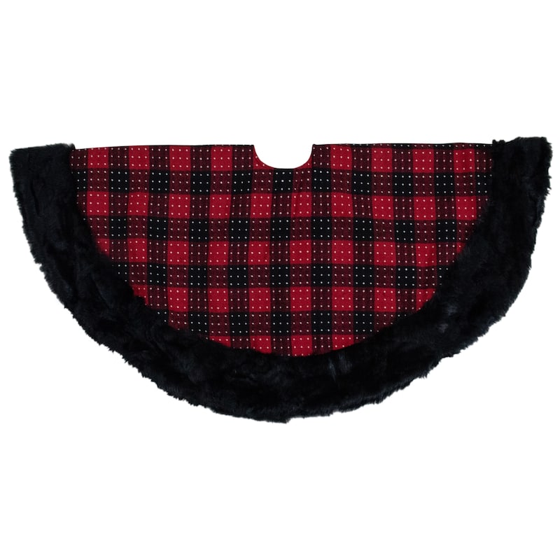 48" Red and Black Plaid with Polka Dots Christmas Tree Skirt - 48