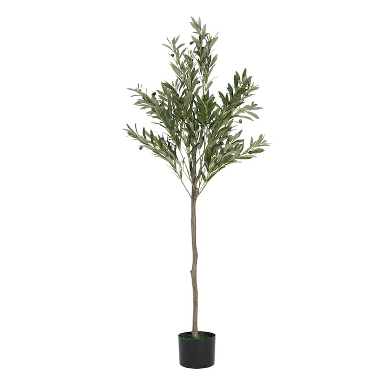 66" Artificial Olive Tree with Black Plastic Pot, 31" W x 31" D x 66" H