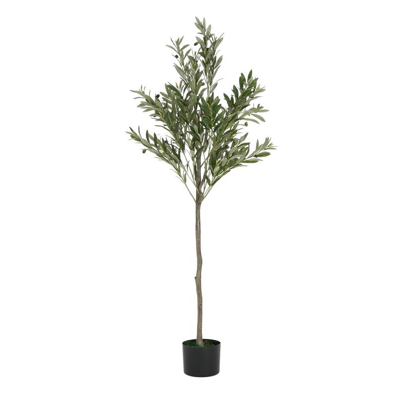 Roomfitters 66'' Artificial Olive Tree, Tall Faux Indoor Plant with Black Plastic Pot for Home Decor, Green