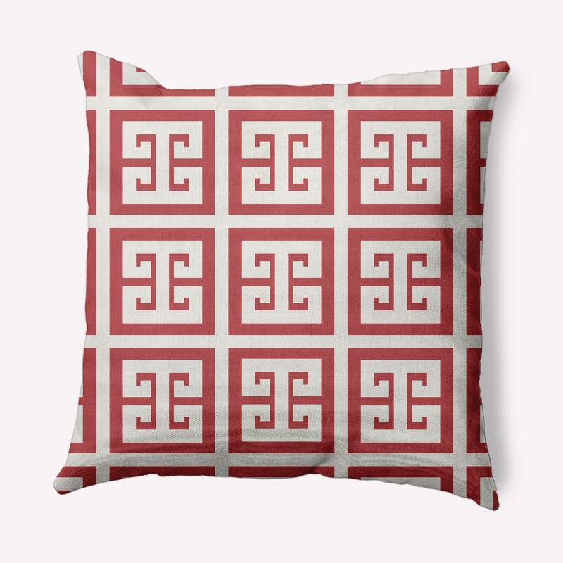 Greek Key Patterned Nautical Decorative Indoor Pillow - Ligonberry Red - 16" x 16"
