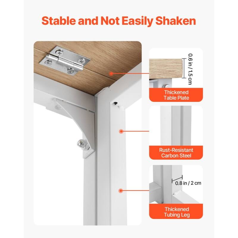 Wood Foldable Computer Desk with White Sturdy Steel Frame for Home Office and Study