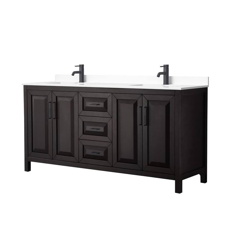 Wyndham Collection Daria 72" Free Standing Double Basin Vanity Set - Dark Espresso / White Cultured Marble Top / Matte