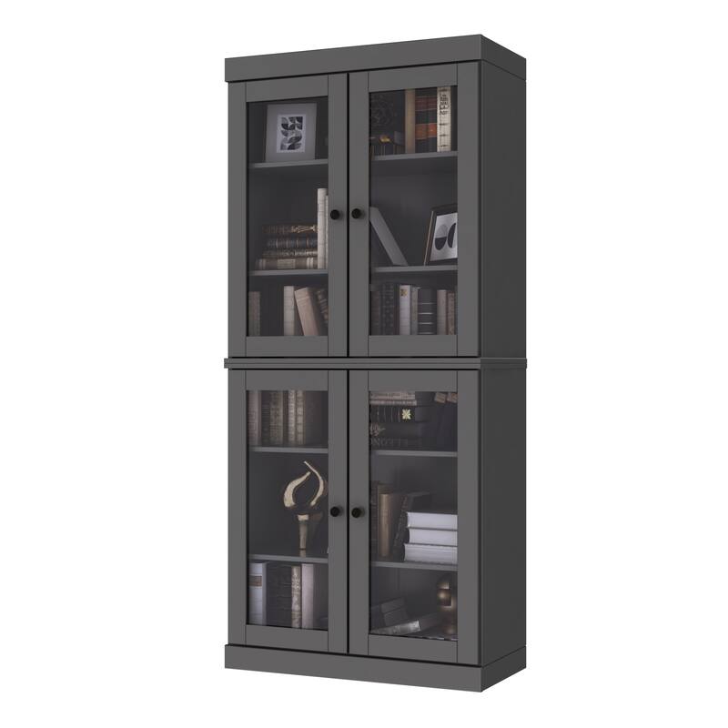 Palace Imports Solid Wood 6-Shelf Bookcase, Clear Glass Doors, Adjustable Shelves