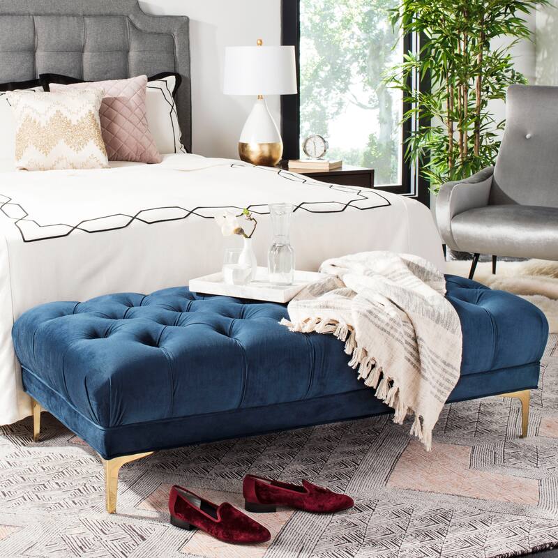 SAFAVIEH Rennie Navy/ Brass Tufted Rectangular Bench - 54" x 27" x 16" - 54Wx27Dx16H