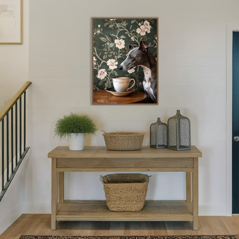 The Coffee Loving Whippet by Mowzu Framed Canvas Wall Art