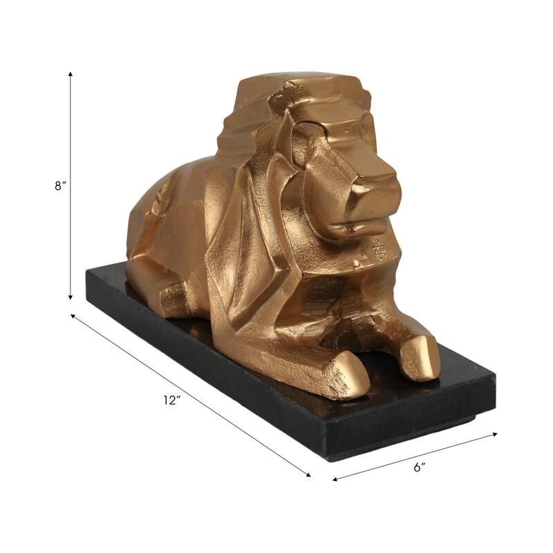 Metal Stone Sculpture Lion Design Modern Glam Accent - 8" Gold - 12" x 6" x 8"