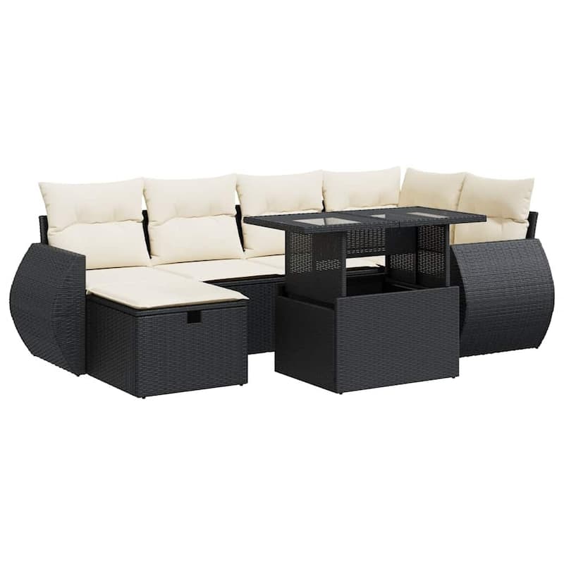 vidaXL Patio Sofa Set with Cushions Outdoor Furniture 7 Piece Poly Rattan
