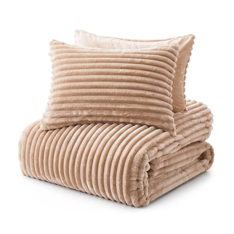 Flannel Fleece Plush Fuzzy Comforter Set Fluffy Winter Bedding Set with 2 Pillowcases