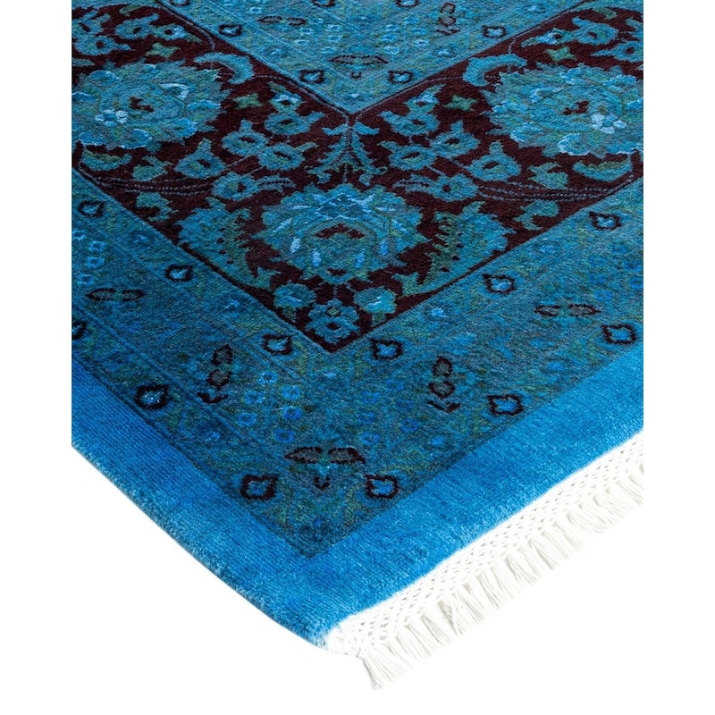 Overton Hand Knotted Wool Vintage Inspired Modern Contemporary Overdyed Blue Area Rug - 10' 1" x 14' 3"