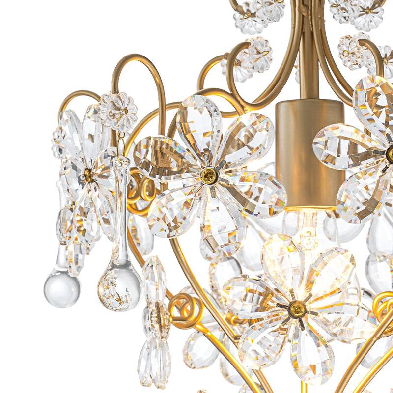 Vintage Luxe 1-Light Cutting Crystal Flower Decor Gold Chandelier