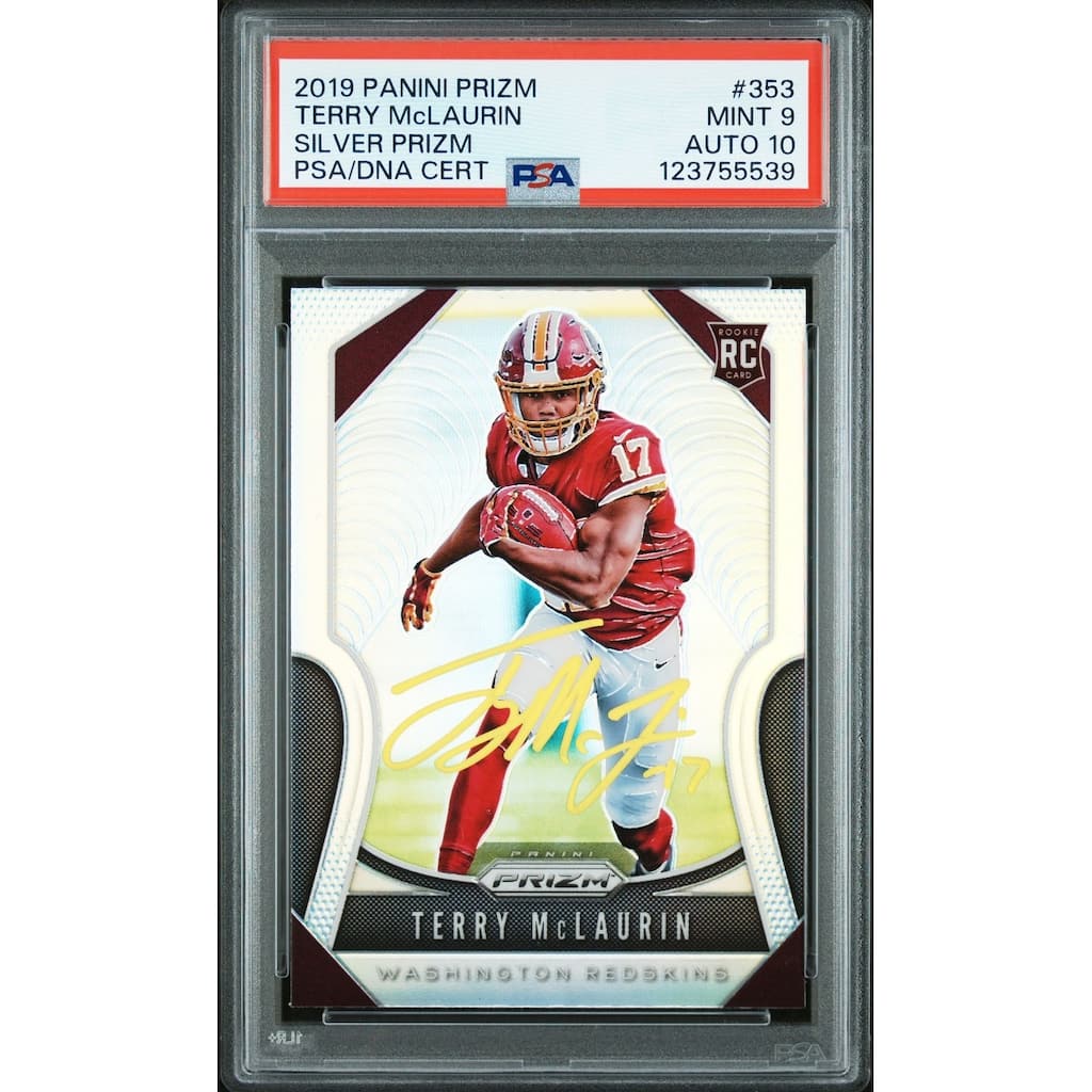 Terry McLaurin 2019 Panini Prizm Silver Signed Football Rookie Card #353 Graded PSA 9 Auto 10 Cert # 123755539 - 8' x 11'