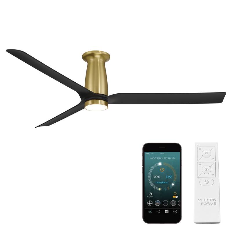 Smooth Indoor or Outdoor 3-Blade 52in Smart Flush Mount Ceiling Fan