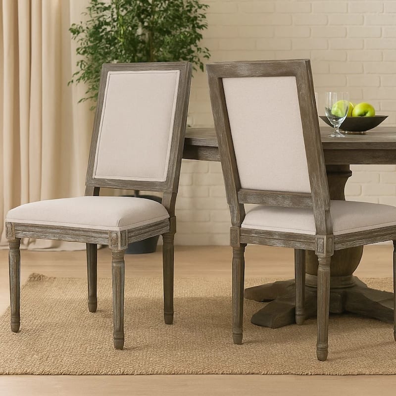 Side Dining Chair Set of 2, Wheat Beige Polyester, Distressed Brown