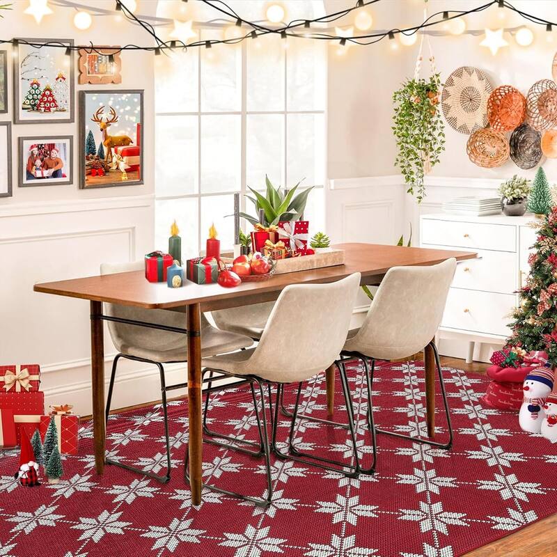 GustoWave Christmas Geometric Throw Area Rugs, Non Slip Machine Washable, Red - 1'6" x 2'6" - Red 6*9ft