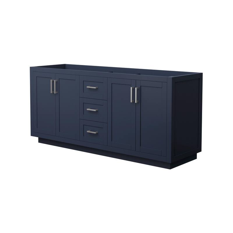 Wyndham Collection Miranda 71" Double Free Standing Vanity Cabinet - Dark Blue / Brushed Nickel Hardware