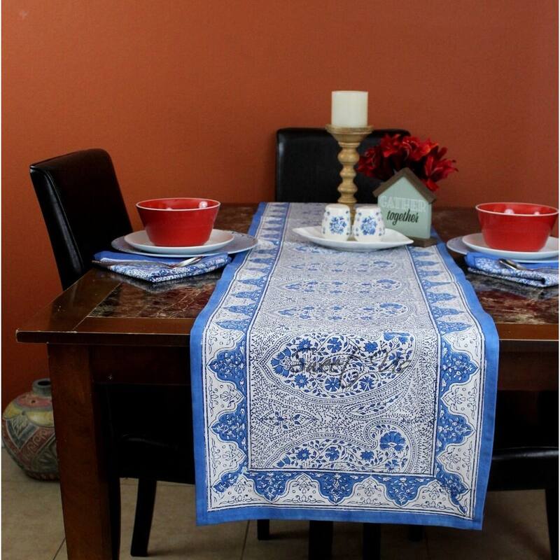 Boho Paisley Floral Block Print Cotton Tablecoth Collection