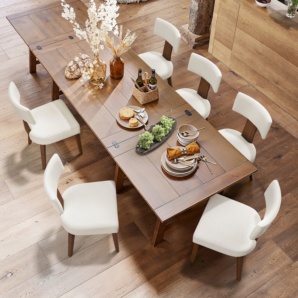 18.1 in Solid Wood Upholstered Dining Chair With Curved Backrest - 19.1"D x 19.4"W x 33.6"H