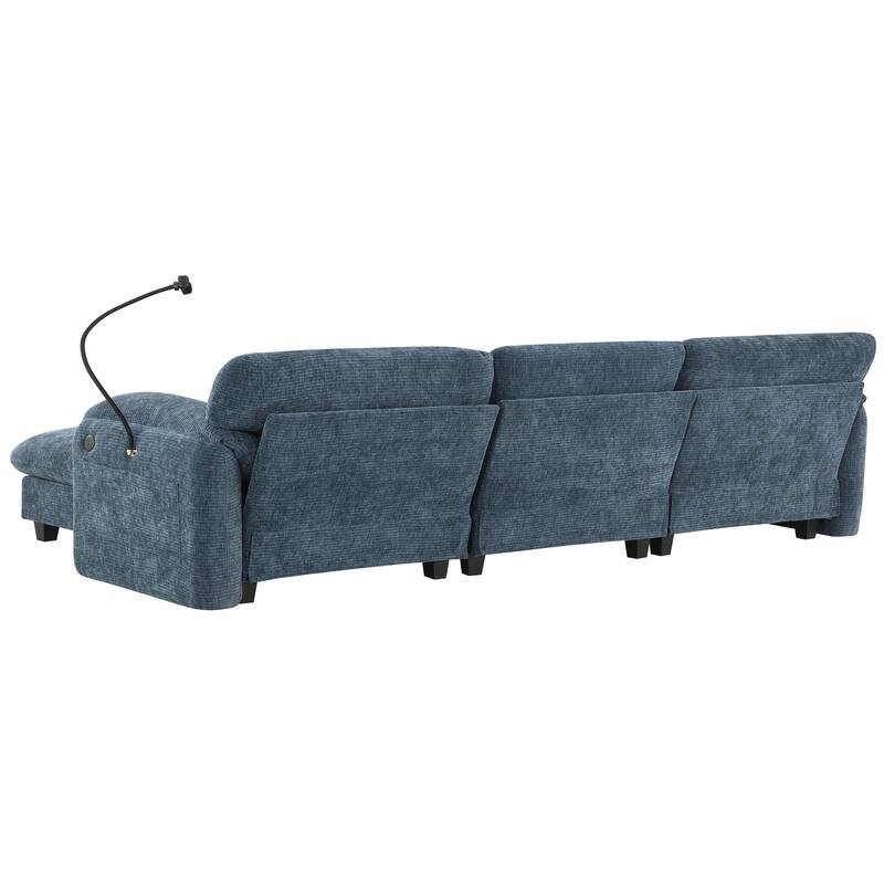 L-Shaped Modular Sectional Sofa with Ottoman, Chenille Upholstered Sofa with Charger Ports, Phone Holder & Storage Pockets
