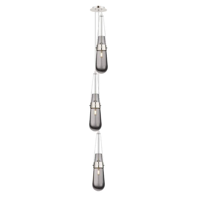 Innovations Lighting Milan - 3 Light 4" Cord Hung Multi Pendant - 6" Canopy - Polished Nickel/Light Smoke