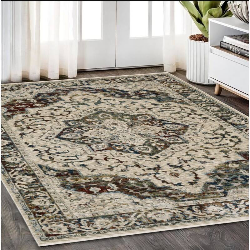 HomeRootsMedallion Traditional Runner Area Rug - 92.52' X '62.99' X '0.32