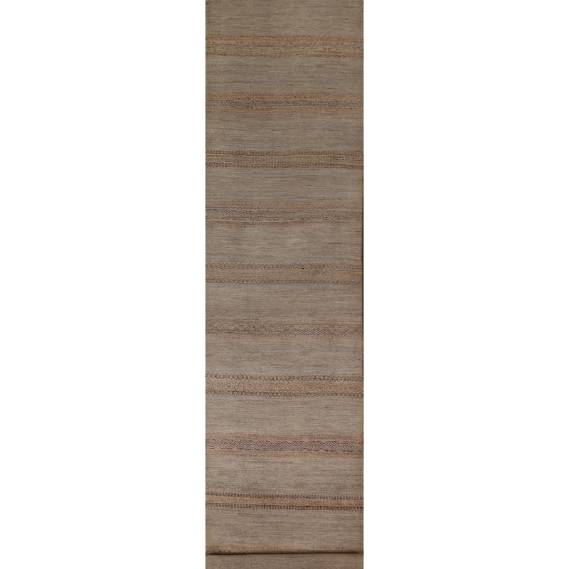 Modern Gabbeh Runner Rug Handmade Wool Carpet - 2'7"x 13'3"