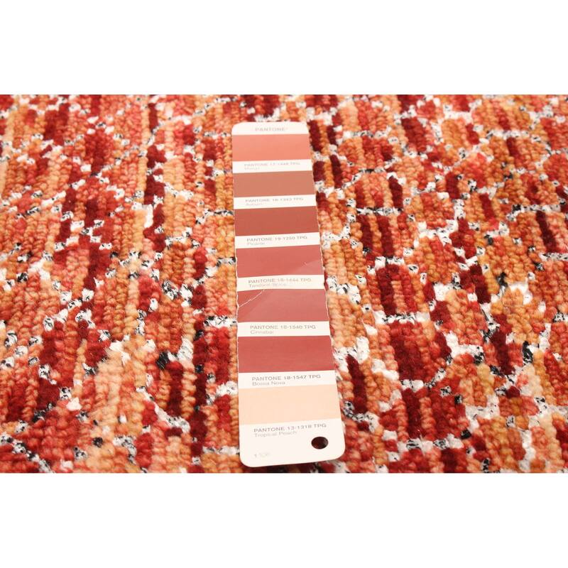 ECARPETGALLERY Hand-knotted Silk Shadow Red Viscose, Wool Rug - 2'0 x 12'1