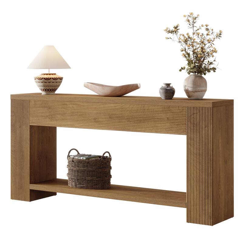 70.9-Inch Long Farmhouse Wooden Console Table wiht 2-tier Storage - 11.8" D x 70.86" W x 33.4" H