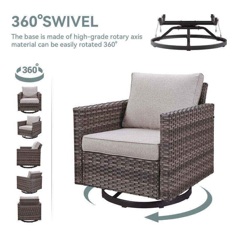 Gymojoy PE Wicker Sofa Rocking Chair Ottoman Set of 9