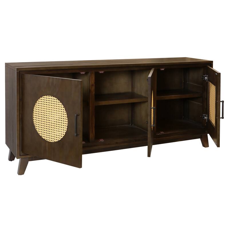 StyleCraft Capri Cane-Inlay 3-Door Sideboard - Mahogany & Natural Rattan