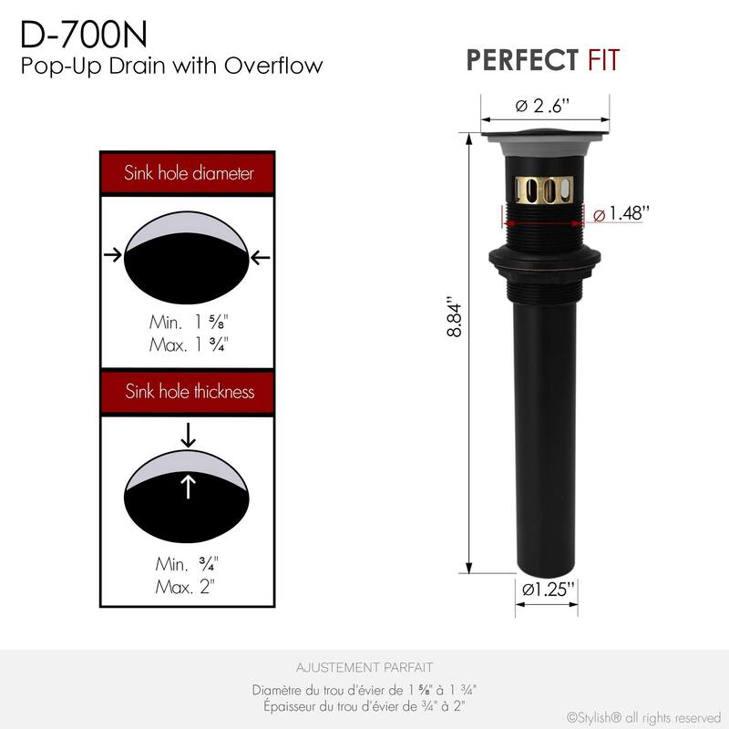 STYLISH Pop-Up Bathroom Sink Drain with Overflow (Set of Two)