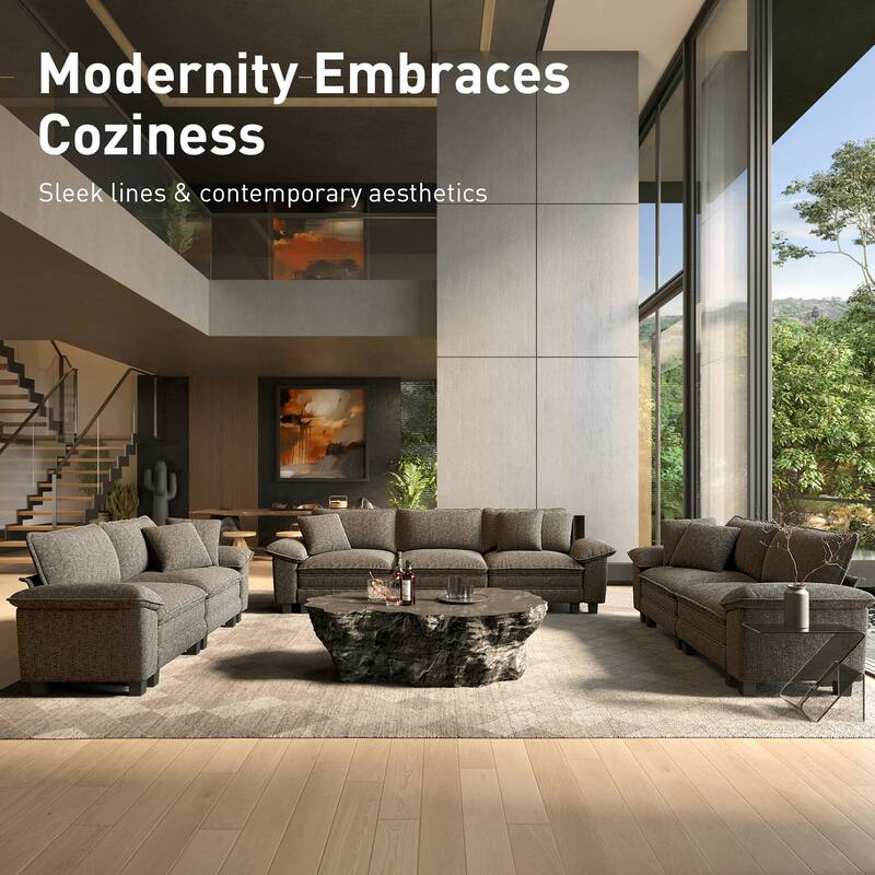 MAISON ARTS 2-Piece Living Room Sofa Set, Comfy 3/4/5-Seater Modular Loveseat & Armchair with Throw Pillows