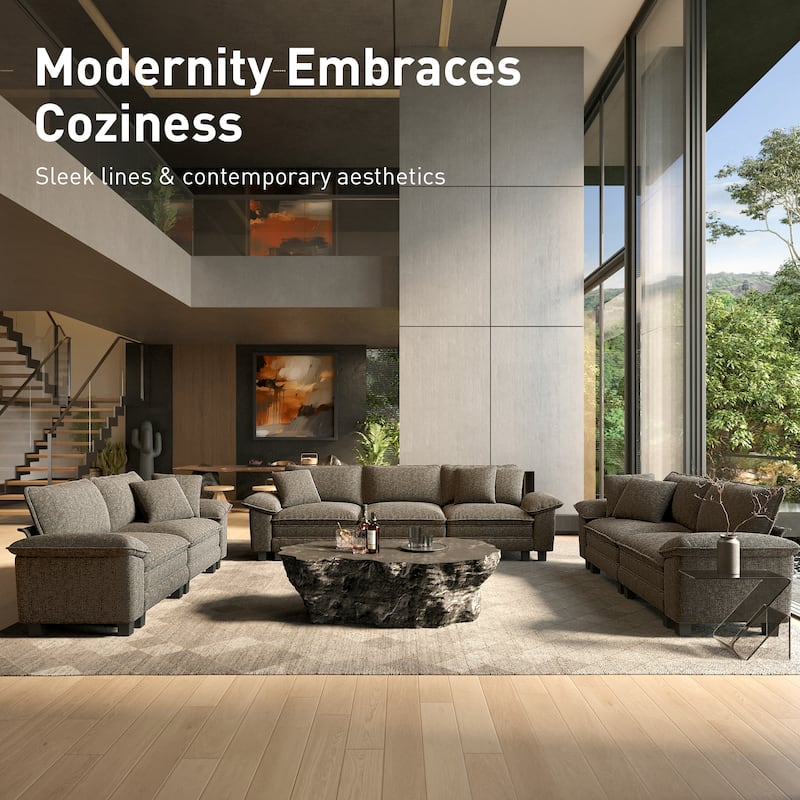 MAISON ARTS Modular Cloud Sectional Sofa, Comfy L- or U-Shaped Couch with Ottomans & Pillows, 4–6 Seat Living Room Sofa