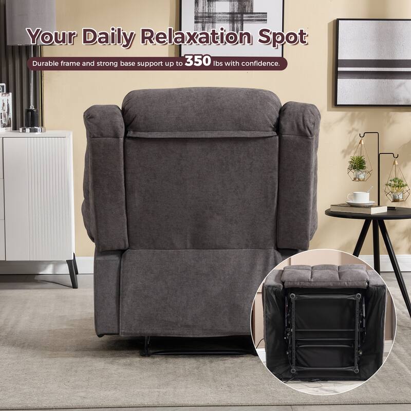 Ebello Manual Recliner Chair with Massage and Heat, Fabric Recliner with Cup Holders & Storage Pockets, Lounger for Living Room