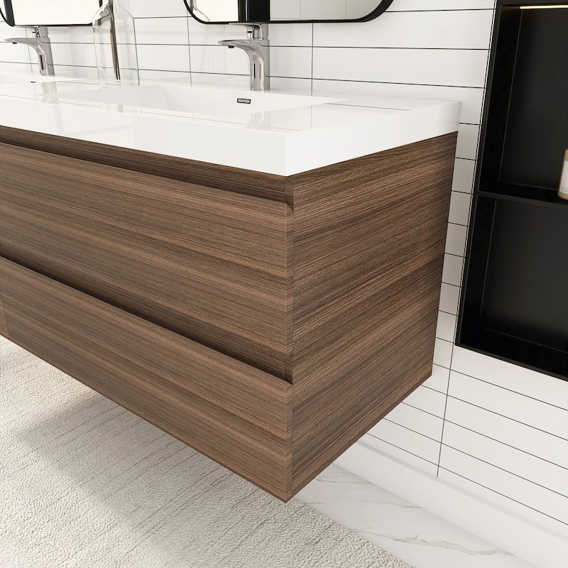 72 inch Wall-Mounted Bathroom Vanity Set with Integrated Resin Sink