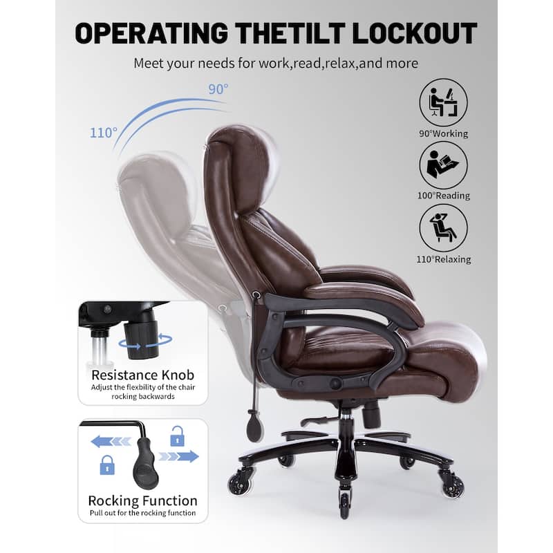 600LBS Large Heavy Duty Office Chair, Big and Tall Office Chair, High Back Executive Desk Chair with Pocket Spring Cushion