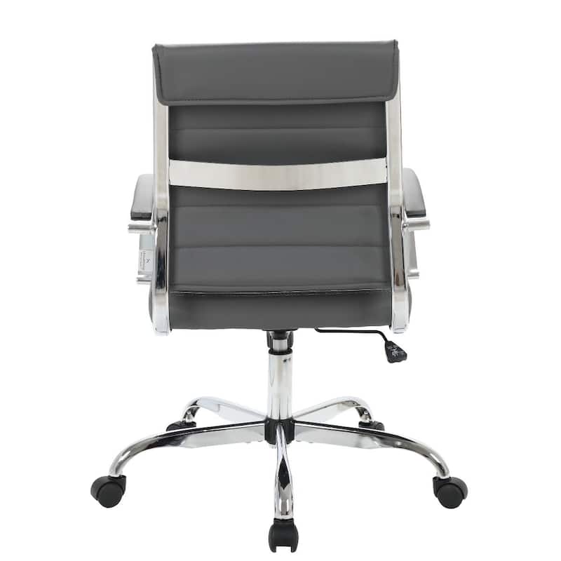 Benmar Leather Ribbed Office Chair with Chrome Frame, Adjustable Height, Tilt Lock, 360° Swivel, and Smooth Rolling Casters