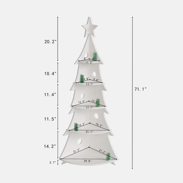 dimension image slide 1 of 4, Bookshelf 5-Tier Corner Bookshelf, Solid Wood Bookcase - 71.1"