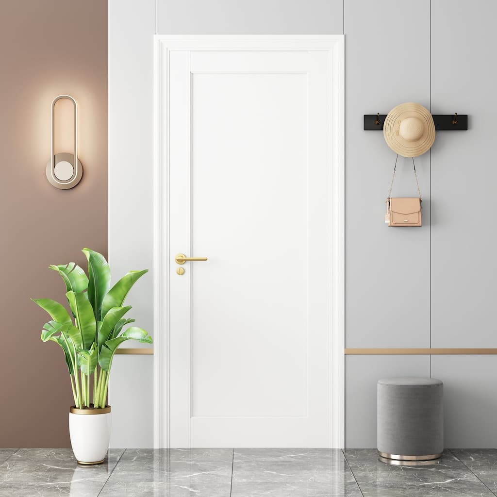 80 in. Primed 1 Panel Solid Wood Primed Interior Shaker Standard Door Slab Pre-Finished Single Panel