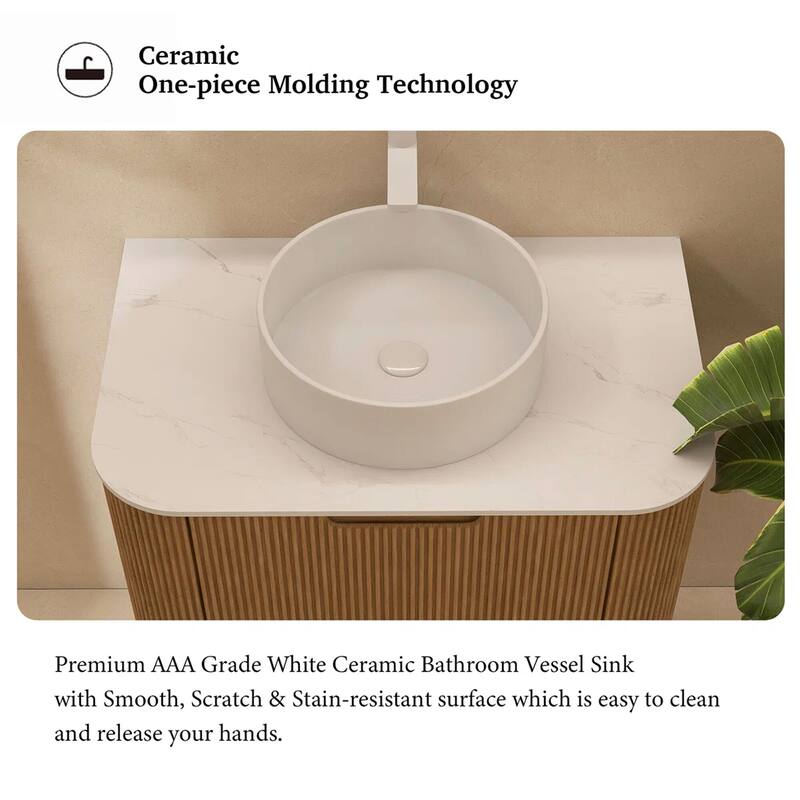 Wall-Mounted Bathroom Vanity with White Round Ceramic Sink