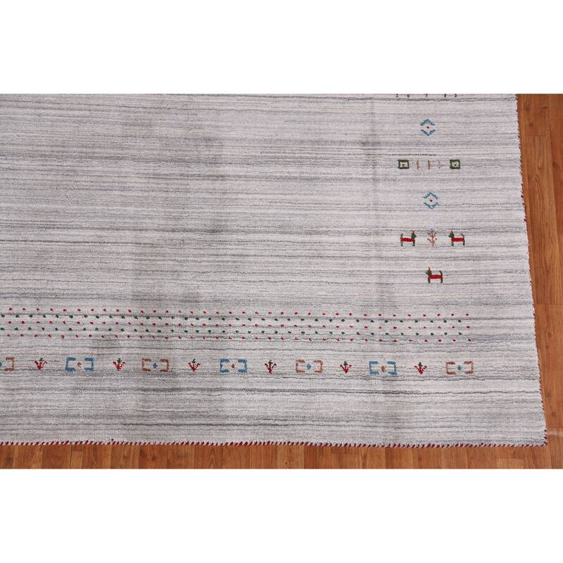 Hand Knotted Oriental 100% Wool Carpet Tribal Animal Pictorial Greys & Charcoal Gabbeh Area Rug - 9' 10'' X 7' 10''