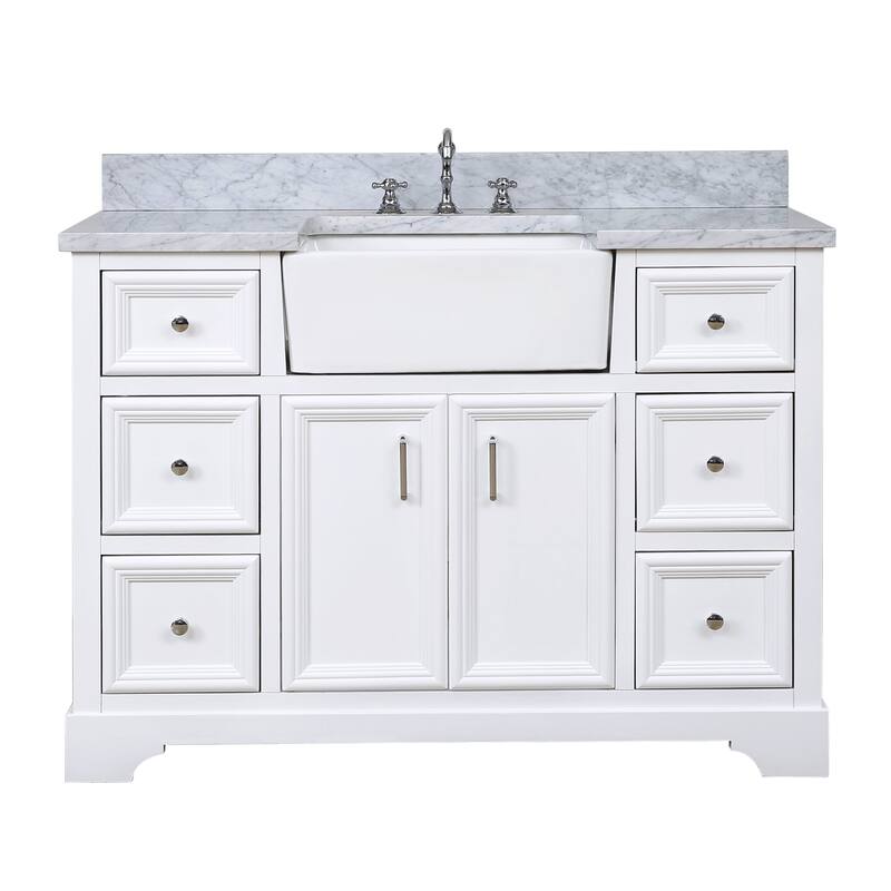 KitchenBathCollection Zelda 48" Farmhouse Bathroom Vanity with Carrara Marble Top