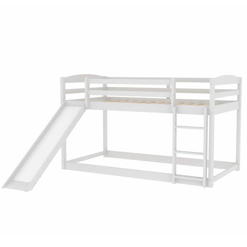 Convertible Twin Bunk Bed with Slide and Ladder in White